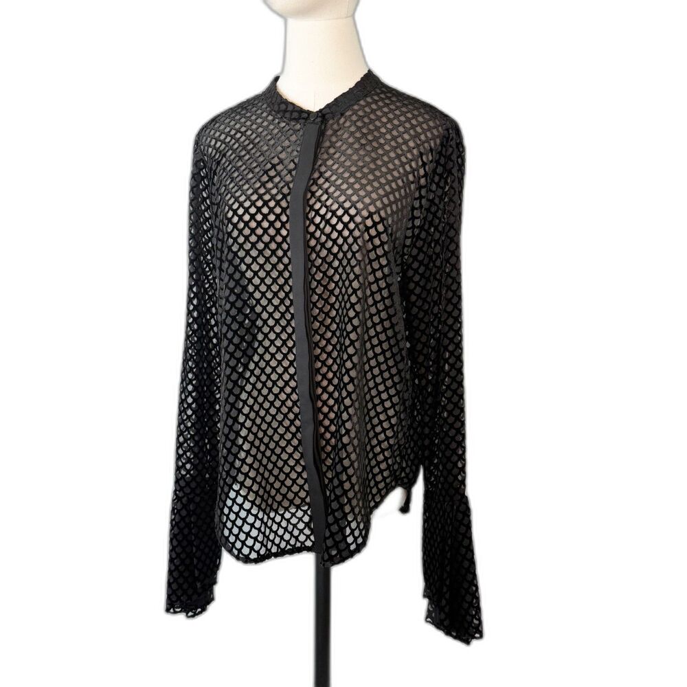 Ramy Brook | Mariann | Black Velvet Scales Fishnet Burnout Baddie Blouse | Sz L